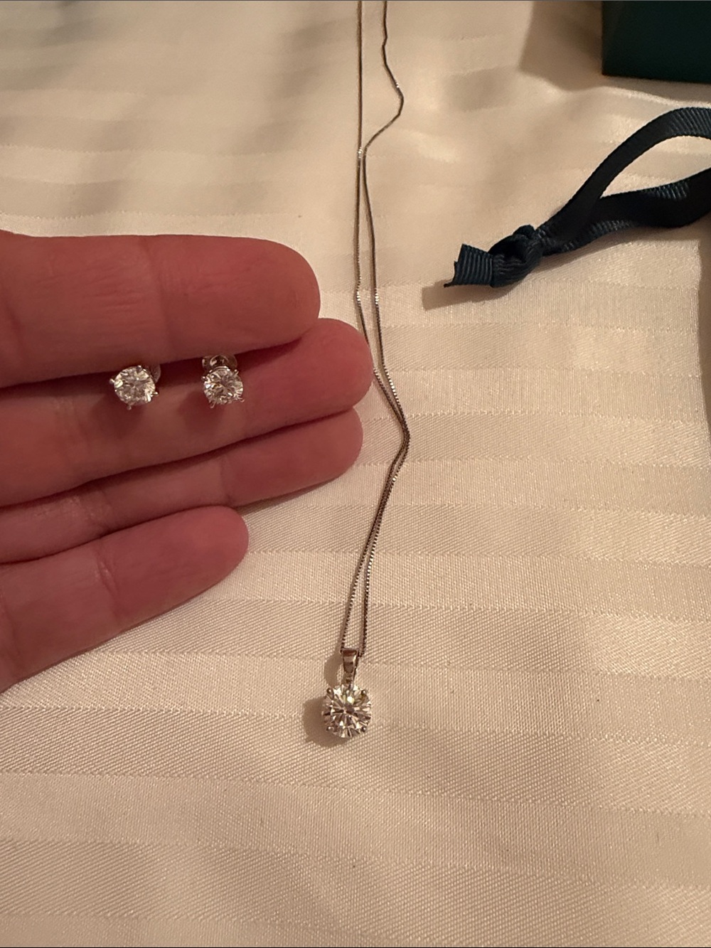 14k White Gold Lab Grown Diamond 3 piece set necklace, stud earrings and ring